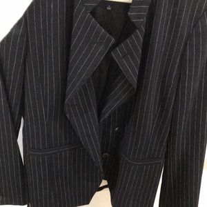 Navy pinstripe blazer.